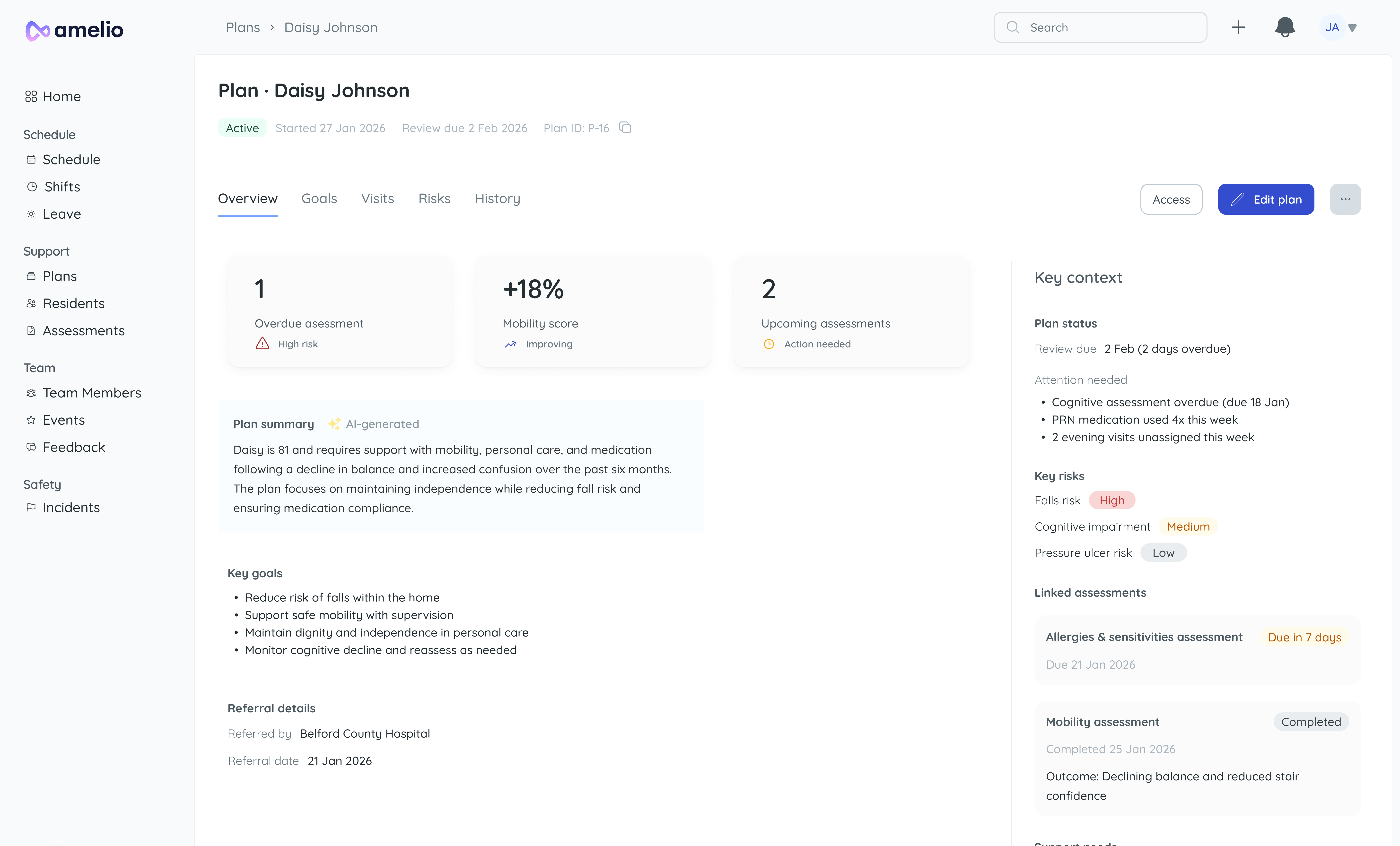 Amelio care management dashboard