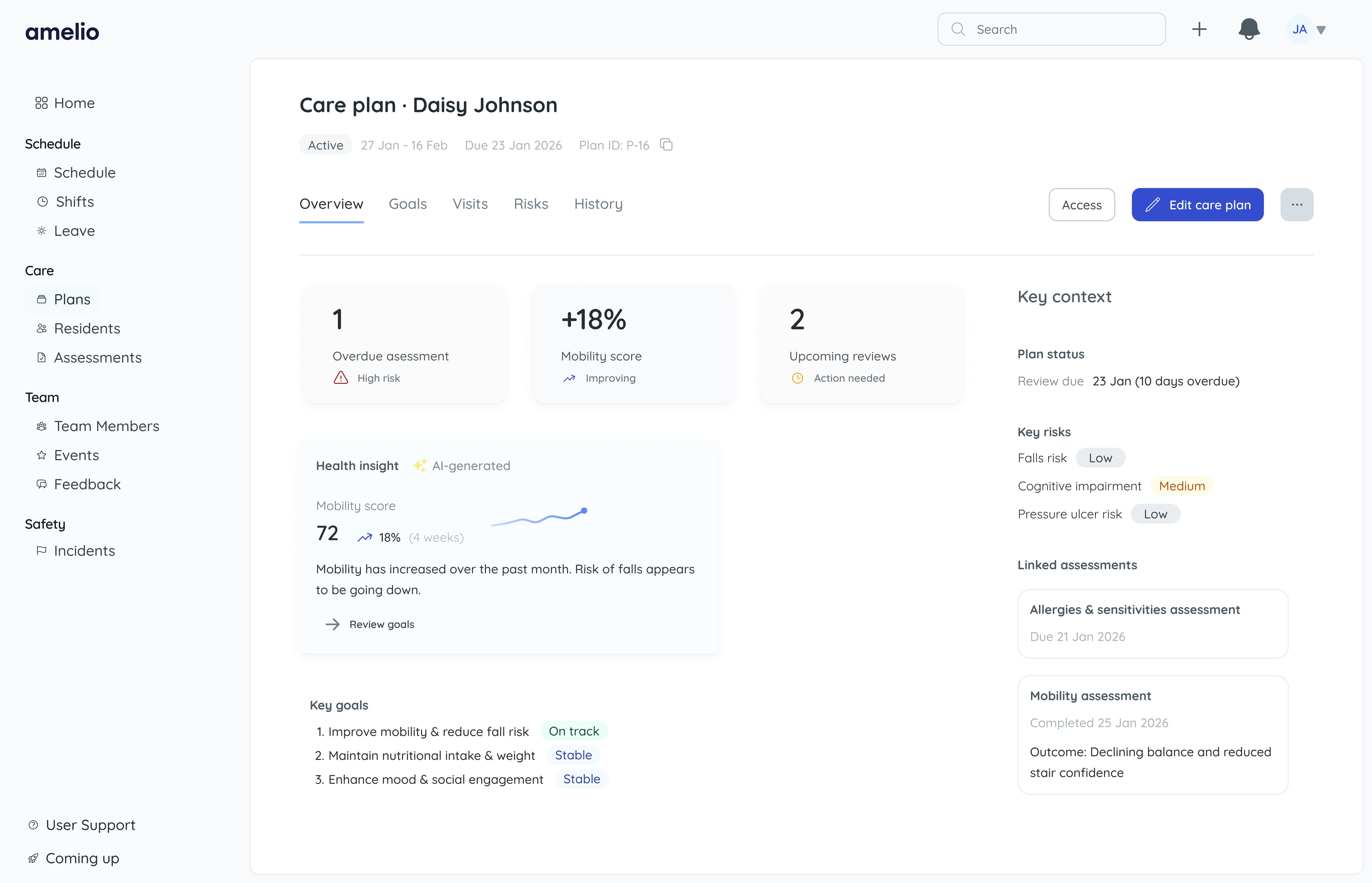 Amelio care management dashboard